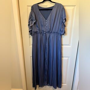 Mittoshop Elegant Navy Maxi Dress with Ruffle Detail